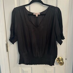 Philosophy Black V-Neck Short Sleeve Blouse